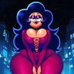 ai_generated big_ass big_breasts cityscape dress eyeshadow fangs hands_together knottagooner lipstick necklace night ok_k.o.!_let's_be_heroes skindentation vampire vampire_girl wilhamena