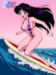1girl accurate_art_style adult_swim alluring bare_legs big_breasts bikini bishoujo_senshi_sailor_moon bishoujo_senshi_sailor_moon_r bishoujo_senshi_sailor_moon_r_the_movie bishoujo_senshi_sailor_moon_s bishoujo_senshi_sailor_moon_s_the_movie bishoujo_senshi_sailor_moon_supers bishoujo_senshi_sailor_moon_supers_the_movie black_hair michael_benson purple_eyes rei_hino sea sling_bikini surfboard surfing toei_animation toonami viz_media