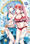 2_girls ;d alluring animal bare_shoulders bikini blue_bikini blue_hair blue_umbrella braid brown_eyes cleavage closed_mouth crown_braid eyewear_on_head fire_emblem fire_emblem:_three_houses fish flower frilled_bikini frilled_umbrella frills head_tilt high_res hilda_valentine_goneril hilda_valentine_goneril_(summer) intelligent_systems kirishima_riona long_hair marianne_von_edmund marianne_von_edmund_(summer) medium_breasts multiple_girls nintendo one_eye_closed open_mouth orange_flower pink_hair puffy_short_sleeves puffy_sleeves purple_flower red-tinted_eyewear red_bikini red_eyes round_eyewear short_sleeves smile striped_bikini striped_clothes swimsuit tinted_eyewear twin_tails umbrella vertical-striped_bikini vertical-striped_clothes very_long_hair water white_flower
