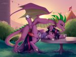 1boy 1girl alicorn barbed_penis dragon dress female friendship_is_magic from_behind horn interspecies male male/female male_dragon my_little_pony one_leg_up outdoor outdoor_sex outside penis_in_pussy pony raised_leg sex spike_(mlp) standing tail taken_from_behind twilight_sparkle twilight_sparkle_(mlp) vaginal vaginal_penetration vaginal_sex wings