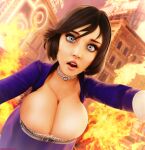 1girl 3d big_breasts big_breasts big_breasts bioshock bioshock_infinite blue_eyes breasts cleavage corset elizabeth_comstock female_focus female_only makeup sekaithereturn short_hair tagme