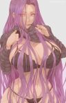1girl big_breasts bubble_butt cleavage fate/grand_order fate/hollow_ataraxia fate/stay_night fate_(series) glasses gorgon_(fate) horny inviting_to_sex kuromoro looking_at_viewer medusa medusa_(fate) pose purple_eyes purple_hair standing teasing thick_thighs