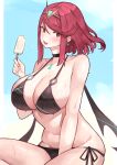 1girl absurd_res alluring alternate_costume bikini breasts heroine high_res pyra_(xenoblade) red_eyes red_hair swimsuit xenoblade_(series) xenoblade_chronicles_2 yotsuha_uni