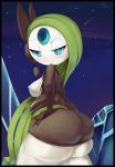  2012 ass blue_eyes breasts chubby female green_hair hair huge_ass looking_at_viewer looking_back meloetta nintendo nipples pokemon presenting sideboob theboogie thick_thighs thighs video_games wide_hips 