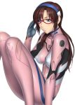 absurd_res big_breasts blue_eyes breasts brown_hair evangelion:_2.0_you_can_(not)_advance female glasses hairband high_res kansuke looking_at_viewer makinami_mari_illustrious neon_genesis_evangelion plugsuit rebuild_of_evangelion simple_background smile solo white_background