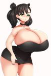  1girl 1girl big_breasts black_hair breasts dress fladdykin game_freak huge_breasts looking_at_viewer marnie_(pokemon) microdress minidress nintendo panties pokemon short_hair underwear 