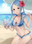 1girl 1girl 1girl 2019 alluring back-tie_bikini back-tie_top bare_arms bare_midriff bare_shoulders bare_thighs beach beach_umbrella bikini black_eyes blue_bikini blue_hair blue_swimsuit blush blush bracelet breasts cleavage female_only fire_emblem fire_emblem_fates flora_(fire_emblem) flower flower_in_hair frills grin hair_flower happy happy_female haru_(nakajou-28) human human_only intelligent_systems kneel kneeling_female nintendo ocean on_beach sand shaved_ice silf smile solo_female sunny_day swimsuit