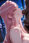100_kanojo 1boy1girl 1girl ai_generated curvy curvy_female curvy_figure dark-skinned_male dark_skin fellatio fellatio hanazono_hahari kimi_no_koto_ga_dai_dai_dai_dai_daisuki_na_100-nin_no_kanojo mature_female milf night pink_hair sex
