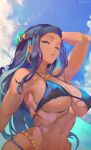 1girl aurizerozero beach big_breasts bikini black_and_blue_hair black_hair blue_eyes blue_hair bubble_butt cleavage dark-skinned_female horny humans_of_pokemon inviting_to_sex looking_at_viewer nessa nessa_(pokemon) pokemon pokemon_(anime) pokemon_(game) pokemon_ss pokemon_sword_&_shield pokemon_sword_and_shield pokemon_swsh pose rurina_(pokemon) standing swimsuit teasing thick_thighs