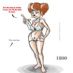  1800 34from1800 big_breasts bikini blue_eyes breasts brown_hair cartoon_milf dialog disney ear_piercing english_text female goof_troop hair huge_breasts nipples peg_pete piercing plain_background pubic_hair pussy skimpy text tight_clothing white_background 