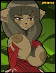  1girl anthro big_breasts breasts brown_eyes brown_hair clothes ecaflip elbow_gloves feline female hair long_hair looking_at_viewer miranda miranda_(wakfu) parkdale solo wakfu 