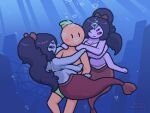 1boy 2girls 2girls1boy air_bubble air_bubbles anthro black_hair blue_body blue_skin blush blush_lines bow breasts bubble bubbles caught female looking_back male merfolk mermaid mermaid_tail mermuffet_(okami_tomato) milffet muffet oc okami_tomato original original_character plant plant_humanoid ponytail purple_body purple_eyes purple_skin red_body red_skin spider spider_girl spider_web sunbeam swimming swimming_trunks tail tomato tomato_(okami_tomato) undertale undertale_(series) underwater water watermark wink winking winking_at_partner