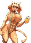 alcohol anthro beer big_breasts bikini blue_eyes blush breasts censored dofus ecaflip feline female hair looking_at_viewer nipples skimpy sling_bikini solo soruton wakfu wide_hips ãã‚‹ã¨ã‚“