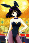 1girl adult_swim alluring bishoujo_senshi_sailor_moon bishoujo_senshi_sailor_moon_s bishoujo_senshi_sailor_moon_supers black_hair bunny_ears_headband cleavage hotaru_tomoe medium_breasts playboy_bunny_leotard purple_eyes sideboob toei_animation toonami viz_media wolf_(artist)