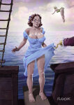 1boy 2_girls age_difference arms_at_sides ass back bangs bare_arms bare_back bare_legs bare_shoulders barefoot bent_over big_breasts blue_bow blue_dress blue_eyes bow breasts brown_hair brown_lipstick captain_hook cleavage cloud collarbone day disney dress fairy fairy_wings feet flook flook_(artist) flying full_body green_dress hair_bow hook hook_hand legs lips lipstick long_sleeves looking_at_another makeup multiple_girls neck ocean off-shoulder_dress off_shoulder out_of_frame outside parted_bangs parted_lips peter_pan peter_pan_(1953_film) peter_pan_(disney) pirate pirate_ship plank rock sad shadow ship short_dress short_hair sky standing strapless strapless_dress surprised teen teenage_girl thighs tinker_bell villain water wendy_darling wings