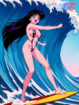 1girl accurate_art_style adult_swim alluring bare_legs big_breasts bikini bishoujo_senshi_sailor_moon bishoujo_senshi_sailor_moon_r bishoujo_senshi_sailor_moon_r_the_movie bishoujo_senshi_sailor_moon_s bishoujo_senshi_sailor_moon_s_the_movie bishoujo_senshi_sailor_moon_supers bishoujo_senshi_sailor_moon_supers_the_movie black_hair michael_benson ocean_wave purple_eyes rei_hino sea sling_bikini surfboard surfing toei_animation toonami viz_media waves