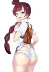  1girl akire_zz ass braid braided_hair female female_human female_only green_eyes human koharu_(pokemon) long_hair looking_at_viewer panties partially_clothed pokemon sakuragi_koharu shirt solo standing white_background 