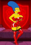 ass hands_on_hips huge_breasts latex_dress latex_stockings marge_simpson smiling_at_viewer the_simpsons thighs