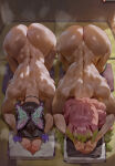 2_girls 2girls bent_over big_breasts bubble_butt cleavage demon_slayer demon_slayer:_kimetsu_no_yaiba doggy_position green_eyes green_hair horny inviting_to_sex kanroji_mitsuri kimetsu_no_yaiba kocho_shinobu kochou_shinobu mitsuri_kanroji naked naked_female nude nude_female pink_hair pose purple_eyes purple_hair shaved_pussy shexyo shinobu_kocho shinobu_kochou teasing thick_thighs