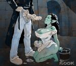 1boy 1girl areola areola_slip arm_behind_back bare_legs bare_shoulders barefoot big_breasts black_eyes black_hair breasts bucket cleavage collarbone couple curly_hair dress duo female_focus femsub flook flook_(artist) forced goblin_female green_lipstick green_skin hand_on_hip head_out_of_frame hetero holding holding_object huge_breasts indoors kneel legs lips lipstick long_hair looking_at_another looking_up maid makeup male_pubic_hair maledom monster_girl neck nipples nudity off-shoulder_dress off_shoulder original original_character pajamas parted_lips penis pointy_ears pubic_hair see-through see-through_clothes see-through_dress short_dress short_sleeves sideboob sidelocks sponge standing surprised testicle thick_penis thighs uncensored water white_dress wooden_bucket