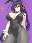 1girl 1girl akeno_himejima artist_name big_breasts black_bunnysuit black_hair blush breasts bunny_ears bunny_girl bunny_tail bunnysuit cleavage covered_navel drawlab33t high_school_dxd long_hair looking_at_viewer ponytail red_eyes thick_thighs thighs