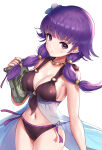 1girl 1girl alluring bare_shoulders bikini blush book cleavage closed_mouth collarbone commentary_request expressionless female_focus fire_emblem fire_emblem:_the_sacred_stones fire_emblem_heroes flower gonzarez hair_flower hair_ornament high_res holding holding_book intelligent_systems looking_at_viewer lute_(fire_emblem) lute_(summer)_(fire_emblem) medium_breasts navel nintendo purple_eyes purple_hair shiny_clothes shiny_skin stomach sweat sweatdrop swimsuit thighs