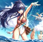 2_girls 2boys :d abs alluring aqua_eyes aqua_hair arm_up bikini blue_hair braid braided_ponytail cleavage closed_eyes cloud cloudy_sky covered_navel cowboy_shot day ephraim_(fire_emblem) fire_emblem fire_emblem:_the_sacred_stones fire_emblem_heroes goggles goggles_on_head green_hair hand_on_own_head hand_on_own_hip hand_to_own_head harpoon innes_(fire_emblem) innes_(flawless_form)_(fire_emblem) intelligent_systems lens_flare long_hair looking_afar looking_at_another looking_at_viewer medium_breasts multiple_boys multiple_girls nintendo ocean one-piece_swimsuit open_mouth outstretched_hand parune_chigetsu pegasus polearm ponytail profile red_bikini riding short_hair side_braids sky smile splashing standing swimsuit tana_(fire_emblem) tana_(noble_and_nimble)_(fire_emblem) trident twitter_username vanessa_(fire_emblem) wading water weapon