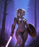 1girls 2026 2026s 2d ai_generated armor artas9972 bra draenei draenei_female horns muscular panties pointy_ears shield shoulder_pads sword tagme warcraft white_hair world_of_warcraft