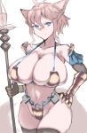  armor big_breasts bikini_armor blue_eyes breasts dinah_(unicorn_overlord) fiin36772 fox fox_girl furry furry_female gold polearm revealing_clothes spear unicorn_overlord vanillaware weapon white_hair 