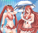 1girl 2_girls alluring alternate_costume beach_ball big_breasts bikini bikini_skirt cleavage cordelia_(fire_emblem) female_only fire_emblem fire_emblem_awakening fire_emblem_heroes fire_emblem_warriors frills frown hair_between_eyes intelligent_systems long_hair looking_at_viewer mother_&_daughter multiple_females multiple_girls nintendo official_alternate_costume open_mouth parasol red_bikini red_eyes red_hair red_swimsuit rinku_bny severa_(fire_emblem) smile swimsuit twin_tails umbrella very_long_hair