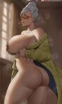 1girl ayase_seiko big_breasts brown_eyes bubble_butt cleavage dandadan glasses horny inviting_to_sex looking_at_viewer naked naked_female nude nude_female oroborus pose shaved_pussy standing teasing thick_thighs white_hair