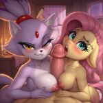 ai_generated blaze_the_cat cat_girl fluttershy fluttershy_(mlp) mobian_(species) my_little_pony sonic_the_hedgehog_(series) tagme