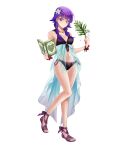 1girl 1girl alluring bare_shoulders bikini book cleavage closed_mouth collarbone dual_wielding feet female_focus fire_emblem fire_emblem:_the_sacred_stones fire_emblem_heroes flower full_body hair_flower hair_ornament high_res holding holding_book intelligent_systems leaf long_hair lute_(fire_emblem) lute_(summer)_(fire_emblem) matching_hair/eyes medium_breasts navel nintendo official_art purple_eyes purple_hair sandals see-through_clothes seo_kouji stomach swimsuit thighs toes transparent_background