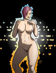 1girl asymmetrical_hair big_breasts black_background breasts cleavage closed_mouth collarbone completely_nude completely_nude_female female_only female_solo green_eyes hair_over_one_eye half-closed_eyes legs lips lipstick looking_to_the_side makeup naughty_face navel neck nipples nude nude_female original original_character purple_hair pussy shaved_pussy short_hair smile standing taynorhook thick_ass thighs uncensored