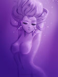 1girl adult_swim alluring arms_up bishoujo_senshi_sailor_moon bishoujo_senshi_sailor_moon_s bishoujo_senshi_sailor_moon_supers closed_eyes completely_nude crystal earrings eyelashes female_focus floating_hair hotaru_tomoe jewelry lirahalovna monochrome navel nude purple_theme sailor_saturn saturn_symbol short_hair toei_animation toonami viz_media watermark web_address