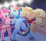  3girls applejack black_eye_(injury) blush boxing boxing_gloves candy cutie_mark equine female friendship_is_magic horse licking lollipop multiple_girls my_little_pony oze oze_(zoexm177) pegasus pinkie_pie pony rainbow_dash sweat tongue towel wings 