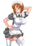 1girl big_breasts big_penis breasts brown_eyes brown_hair futanari hair intersex large_breasts large_penis lowres maid maruchiro maruchiro_maid penis short_hair simple_background solo testicle testicles white_background