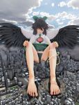  barefoot city feet giantess mofukitune okuu rampage touhou utsuho_reiuji wings 