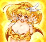 1girl areola areolae blonde_hair blush breasts cure_peace female hair_ornament huge_breasts kise_yayoi long_hair open_mouth precure sentarou smile smile_precure! yellow_eyes