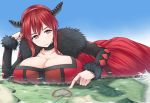  1girl breasts choker cleavage demon_girl giantess horns huge_breasts long_hair maou_(maoyuu) maoyuu_maou_yuusha red_eyes red_hair smile solo terada_ochiko 