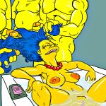 bathing big_breasts blue_hair breasts josemalvado long_hair marge_simpson multiple_penises nude penis relaxing the_simpsons yellow_skin