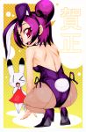  1girl animal_ears animal_yokocho animal_yokochou ass back bunny bunny_ears bunny_girl bunnysuit crossover fishnet_pantyhose fishnets iyo ojamajo_doremi one_eye_closed pantyhose purple_hair segawa_onpu sentarou solo wink 