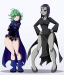 big_breasts breasts cleavage clothes_swap cosplay costume_swap costume_switch crossover dc dc_comics leotard one-punch_man raven_(cosplay) raven_(dc) ravenravenraven tatsumaki tatsumaki_(cosplay) teen_titans