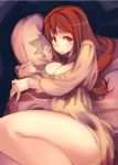  1girl big_breasts blush body_pillow breasts cleavage dakimakura_(object) female_only large_breasts legs long_hair looking_at_viewer maou_(maoyuu) maoyuu_maou_yuusha pillow red_eyes red_hair solo_female super_zombie tears yuusha_(maoyuu) 