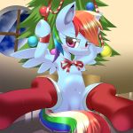  bdsm blush bondage bound christmas christmas_tree equine female friendship_is_magic holidays looking_at_viewer my_little_pony my_little_pony_friendship_is_magic oze oze_(zoexm177) pegasus pussy pussy_peek rainbow_dash ribbons socks solo tree wings 