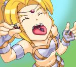 armor between_fingers blonde closed_eyes color drawing giantess handheld pogojo tongue vore