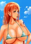  1girl big_breasts breasts brown_eyes cute earrings female female_focus female_only highres lips long_hair mature mature_female moriton nami one_piece orange_hair solo solo_female solo_focus swimsuit tagme 