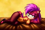  ai_generated black_legwear breasts completely_nude_female female_focus furry furry_female nipples nude pink_hair purple_fur seductive_smile sega sonia_the_hedgehog sonic_the_hedgehog_(series) sonic_underground yellow_eyes 