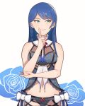  1girl alluring blue_hair cleavage closed_mouth dead_or_alive dead_or_alive_xtreme_venus_vacation green_eyes hand_on_own_face konishiki_(52siki) lipgloss lobelia_(doa) long_hair smile tecmo 