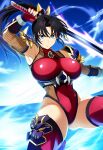  alluring blue_eyes bodysuit brown_hair kunoichi legs modified_costume nightcore_(artist) ninja project_soul soul_calibur soul_calibur_ii soul_calibur_iii soul_calibur_vi sword taki weapons 